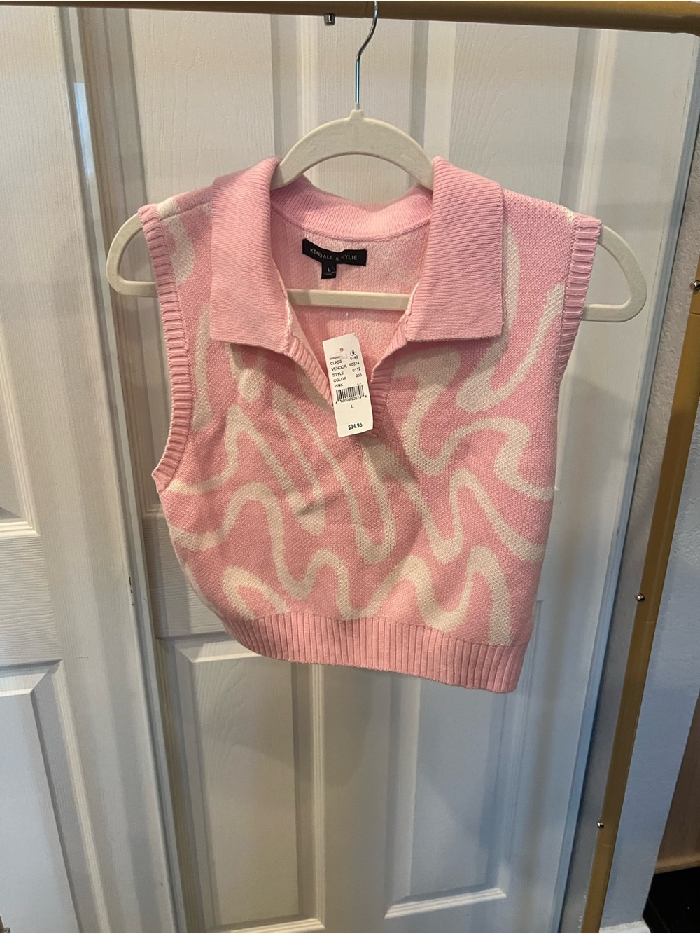 Kendall & Kylie Pink and White Sleeveless Collared Sweater Vest